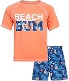 Quad Seven Boys' Rashguard Set - Short Sleeve Swim Shirt and Bathing Suit Set, Size 10, Orange Beach Bum