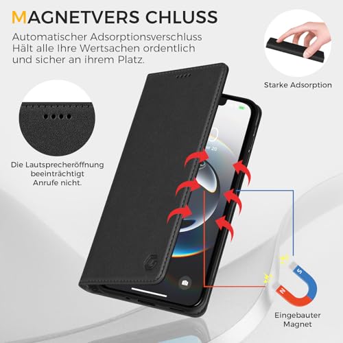 Kirnntca Handyhülle für iPhone 17e / iPhone 16e Hülle, Kartenfach Premium PU Leder Klapphülle Schutzhülle, Standfunktion Tasche Flip Case für iPhone 17E / iPhone 16E - Schwarz