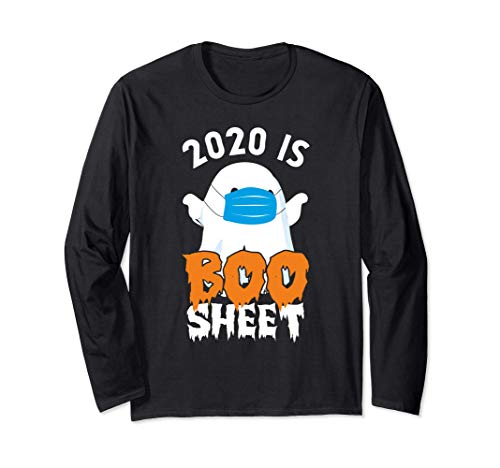 2020 Is Boo Sheet Ghost In Mask Spooky Halloween Funny Pun Manga Larga