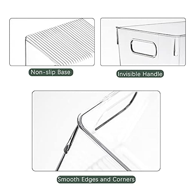 4 Pack Kitchen Organizers - Clear Plastic Storage Bins for Fridge, Pantry, Cabinet, Countertops and Bathroom