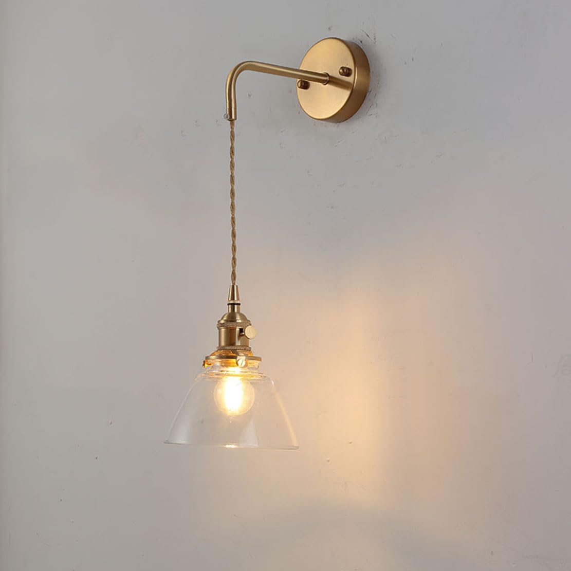 Huayusedf Q Retro Wall Sconce With Glass Lampshade Living Room Brass Lights Bedroom Nordic Lamp Lighting Fixtures (O)(Q)