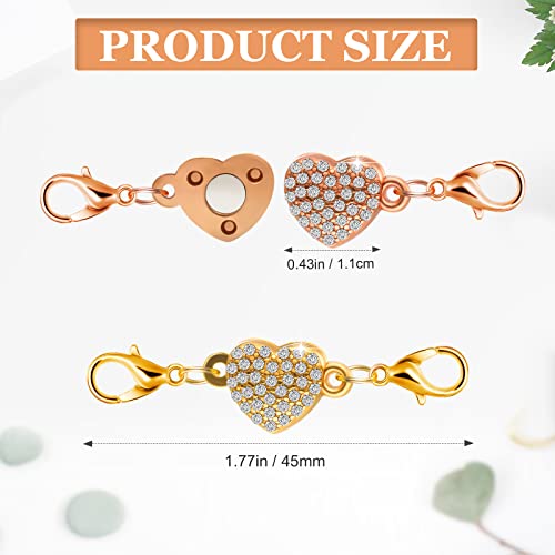 8 Pieces Magnetic Clasps For Jewelry Locking Magnetic Jewelry Clasp Charms With Lobster Clasp Self-Aligning Magnetic Rhinestone Clasps Magnetic Necklace Clasp For Jewelry Making Extender (Heart Style) #TOP1