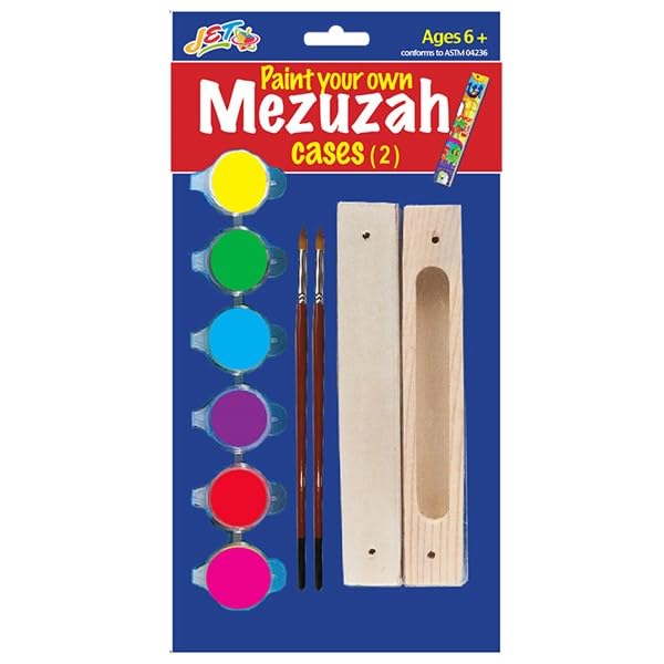 MUNDO JUDAICO Paint Your own Mezuzah Case (2 Cases + 2 Brushes + 6 Colors)