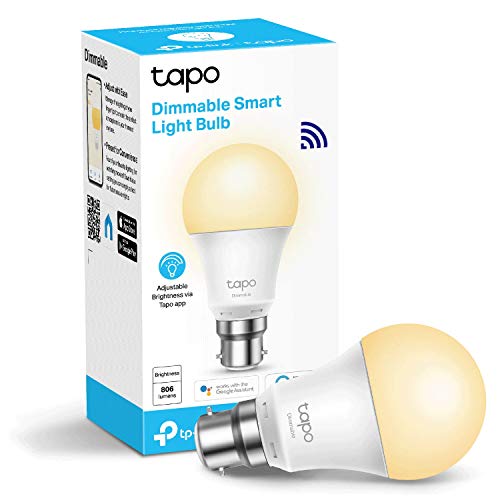 Tapo WiFi Smart Bulb, B22 Smart Light Bulb, 8.7W, Energy saving, Works with Amazon Alexa and Google Home, Dimmable Soft Warm White Alexa Light Bulbs, (Tapo L510B) [Energy Class F],Packaging may vary
