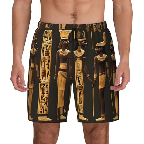 Ancient Egyptian Hieroglyph Print Men's Double Shorts Casual Lightweight Elastic Waist Drawstring Summer Beach Shorts