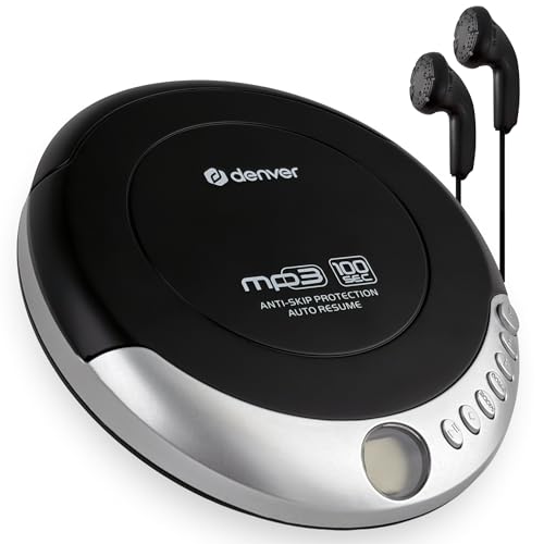Denver Portable DMP-391 Walkman CD Player Compatible with CD, CD-R and CD/RW Shock Proof Function Bass Amplifier System Includes Earphones