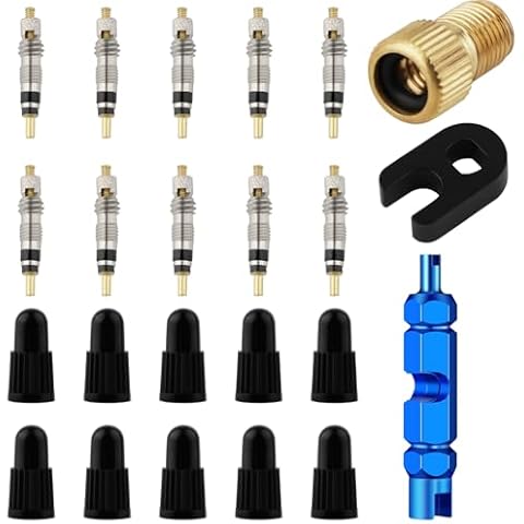 Presta Valve Core, 10Pcs Presta Valve Caps, Bike Valve Core Removal Tool with Tubeless Valve, Brass Presta Valve Adapter for Tubeless Road MTB Tires(23 Pcs) Cover