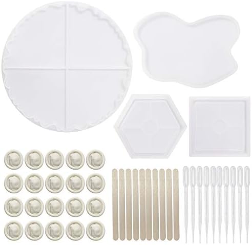 4 Pack Agate Resin Coaster Molds,Silicone Molds for Resin Coasters,Square Round Hexagon Irregular Coaster Resin Molds for Home Decoration, Candle Holders