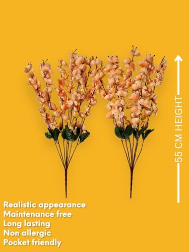 Image of ARTSY Artificial Flowers Bunch for Decoration Cherry Blossom, Ideal for vase, Home, Office Decor, Gifts, Craft, Artificial Plants for Decoration, Without vase, Peach, Combo, 2 Piece, 55 cm Height |