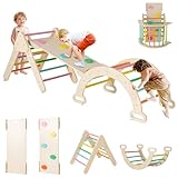 RELAX4LIFE 4 in 1 Triangolo da Arrampicata con Scivolo per Bambini, Arco da Arrampicata e Scala per Arrampicarsi in Legno, Montessori Giocattoli Bimbi 2 3 4 5 Anni (Colorato)