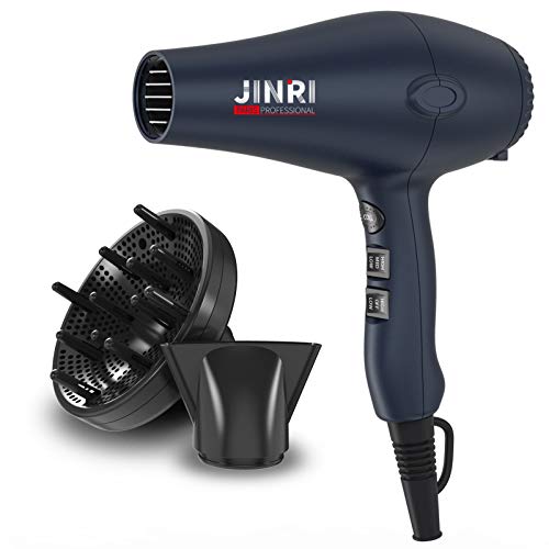 Professional Tourmaline Hair Dryer, Negative Ionic 1875W Blow Dryer with Diffuser and Concentrator, Lightweight Low Noise DC Motor Fast Dry HairDryer