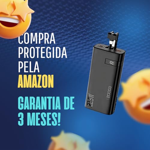 Carregador Portátil Power Bank 20.000mAh 22.5W Turbo Carregamento Rápido 1 Saída USB-C (Tipo C) e 1