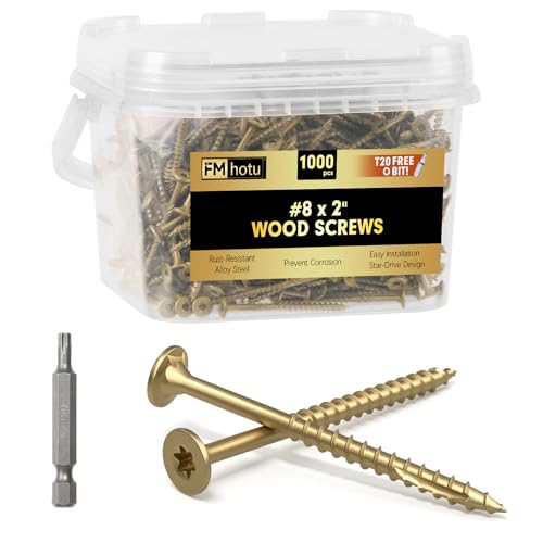 Image of #8 x 2 inch Deck Screws, 1000Pcs Star Drive Wood Screws, Rust Resistant Timber Screws for Timber /Log /Landscaping Wood, T20 Star Bit Included, Gold
