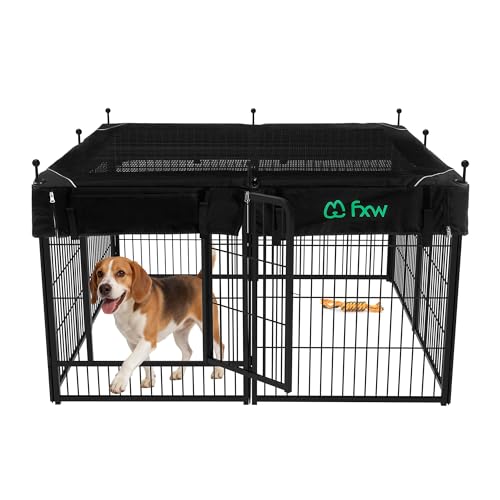 Image of FXW Rollick Unleashed Dog Playpen for Indoor, Yard, RV Camping, 32 inch 8 Panels Dog Pen with Playpen Cover for Small and Medium Dogs, Black│Patented