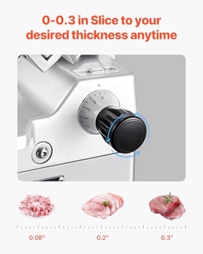 Image of VEVOR Automatic Meat Slicer, 180W + 370W Deli Slicer with a 12 inch Premium 65Mn Blade, 0-0.3 inch Adjustable Thickness, Electric Food Slicer Machine for Meat, Vegetables, Hard Bread, and Cheese