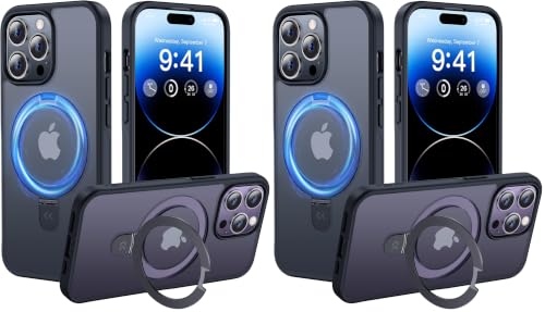 Image of CASEKOO Designed for iPhone 14 Pro Max Case with Magnetic Invisible Stand [Military Drop Protection] [Compatible with MagSafe] Shockproof Slim Translucent Matte Promax Case 6.7 inch, Black (Pack of 2)