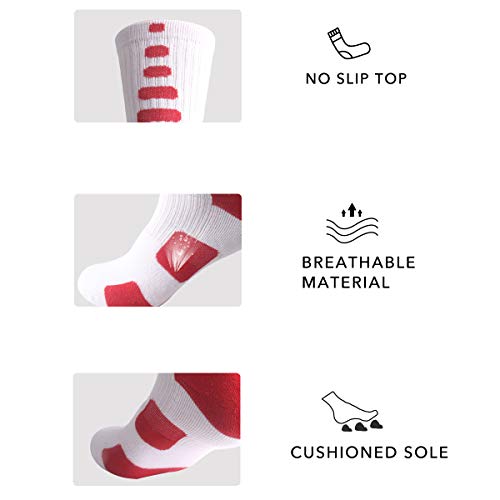 OLCHEE Boys Sock Basketball Soccer Hiking Ski Athletic Outdoor Sports Thick Calf High Crew Socks 4 Pack C, Size M4