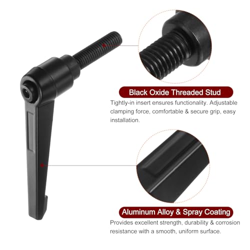 Image of HARFINGTON 6pcs Adjustable Clamping Lever Handles M10 x 40mm Male Thread Bolt Knobs Rotating Screw Locking Quick Release Ratchet Push Button Handle, Black