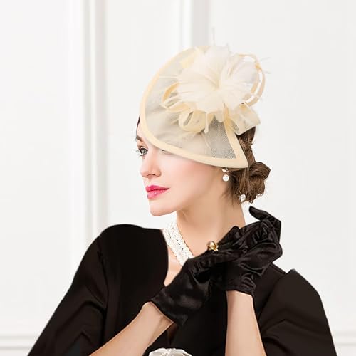 Image of DRESHOW Fascinators Hat Feather Headband Women's Fascinators Tea Party Headwear with Clip Flower Head Band for Girls & Women