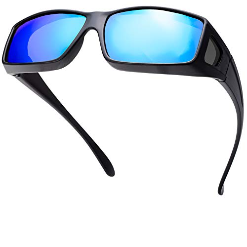 Image of The Fresh High Definition Polarized Wrap Around Shield Sunglasses for Glasses - Leather Eyeglasses Case