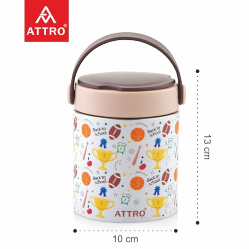 Image of ATTRO Happy Go Vacuum Insulated ISI Certified Stainless Steel Soup Jar 500ml, Leakproof & BPA Free for Kids & Adults, Long Temperature Retention,Ideal for School, Office & Travel - Sports Trophy Brown