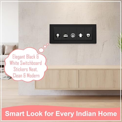 Image of GLUN 600 Switch Board Stickers with 60+ Icons (Obsidian White) | Decorative Switch Stickers for Home, Hotel & Office | Luxury Vinyl Self Adhesive Switch Covers for Lights, Fans & Appliances