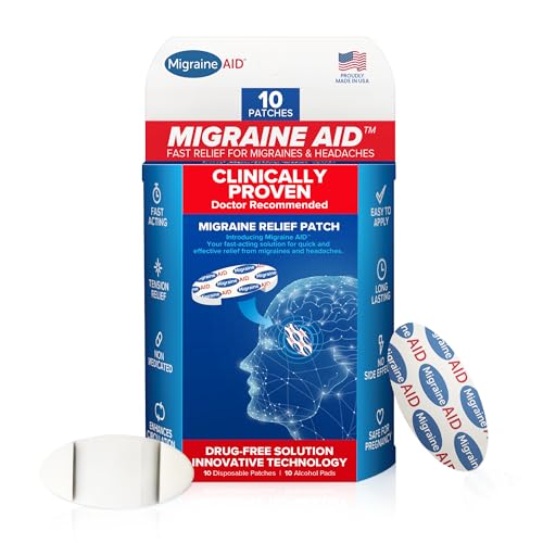 Migraine AID Migraine Relief Patches - Fast Acting, Non Medicated Support for Head Tension, Easy to Apply Headache Patches, Safe for Everyday Use, 10 Disposable Migraine Patches, Made in USA