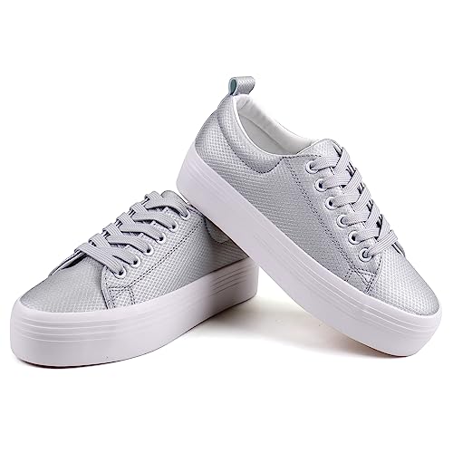 Image of JABASIC Women Lace Up Platform Sneakers Comfortable Casual Fashion Sneaker Walking Shoes