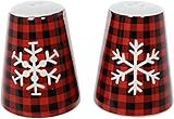 The Bridge Collection Buffalo Check Snowflake Salt & Pepper Shaker Set - Red & Black Checkered Plaid Cozy Cabin Christmas Decor