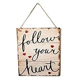 Soochat Valentine's Day Wooden Sign Follow Your Heart Wood Hanging Sign Wall Door Hanging Decoration...