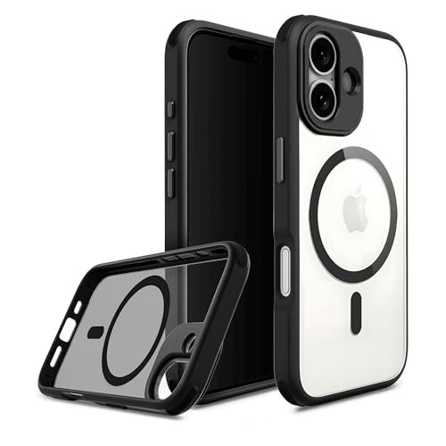 Image of DailyObjects Polycarbonate Case for iPhone 16 Plus Compatible with Mag-Safe Wireless Charging | Black Hybrid Magnetic Armour Slim Shockproof Back Cover
