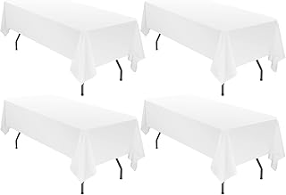 4 Pack 60 x 102 Inch Tablecloth, White Tablecloth for 6 Feet Rectangle Tables, Stain and Wrinkle Resistant Washable Fabric...