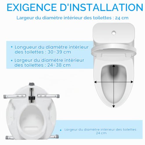 Umisu Rehausseur De Toilettes Adulte, Rehausseur WC Adulte avec Accoudoirs Ajustables en Hauteur et Largeur, Rehausseur Toilette pour Seniors, Femmes enceintes, Personnes à Mobilité Réduite – vue 9