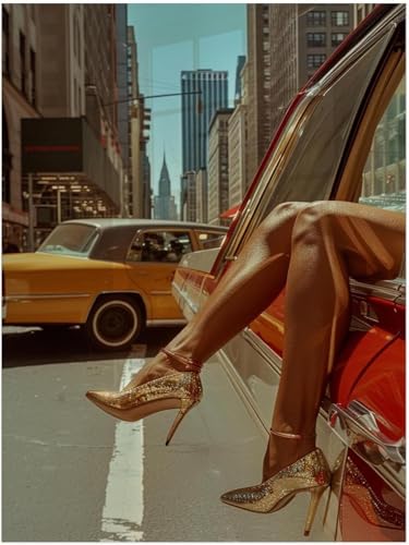 Nyc High Heel Art Print,High Heels in Classic Car Poster,Trendy