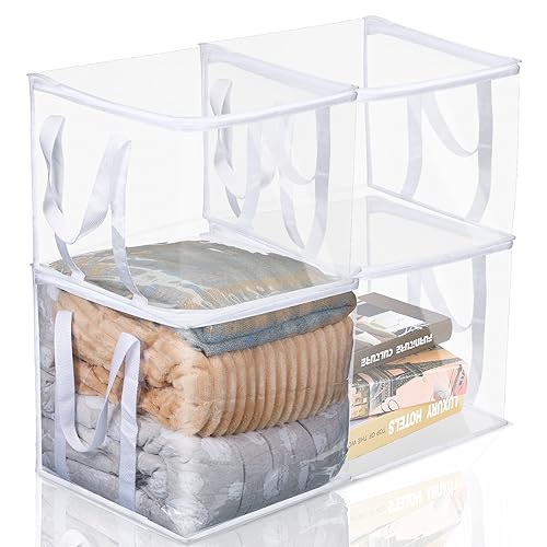 4 Pcs Clear Zippered Organizers 12''x12''x12'' Moving Bags with Reinforced