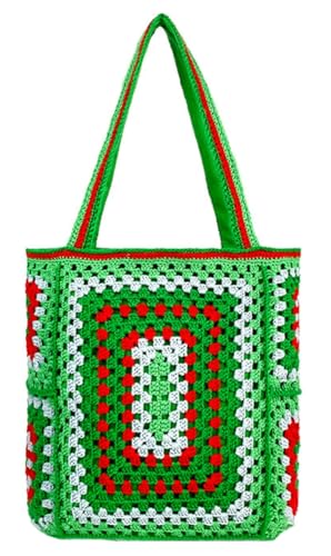 Image of Knitted Shouder Bags for Women Crochet Handbag Colorful Summer Totes Oversized Woven Top Handle Purse