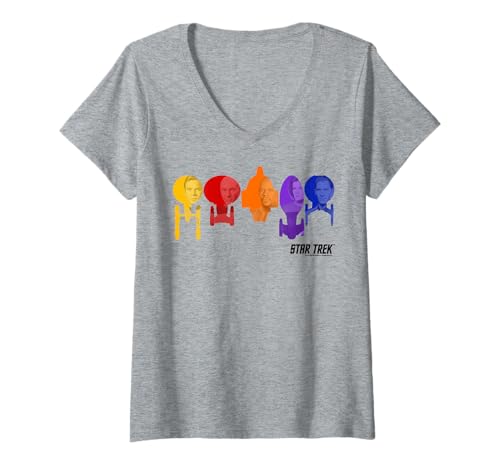 Womens Star Trek Captain Ships Rainbow Fleet V-Neck T-Shirt