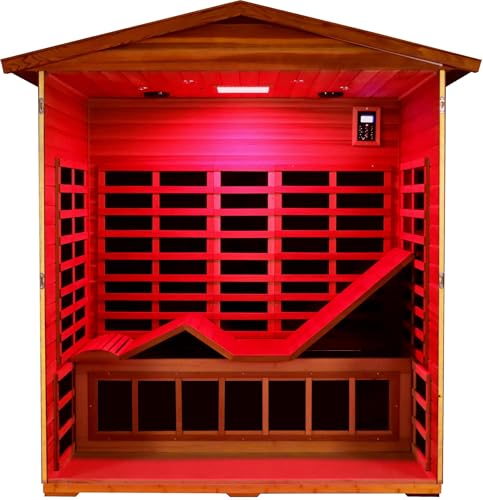 Image of LTCCDSS Full Spectrum Outdoor Red Cedar Sauna 3-Person, Low EMF Far Infrared Sauna Room for Home, Withstand Outdoor Temp -10℉-149℉| Chromotherapy-Bluetooth Speaker (81.1 * 45 * 83.5 inch)
