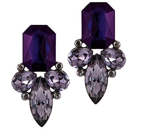 Art Deco Antique Vintage Style Dark Eggplant Purple Amethyst Rhinestone Bridal Bridesmaid Wedding Prom Cluster Earrings