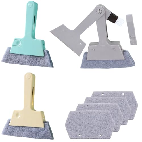 Image of Window Track Cleaner Tool, 3Pcs 4-in-1 Groove Cleaning Brush (with Bristle Brush, Gap Dustpan, Scraper) + 4pcs Replacement Cloth, Washable Cleaning Gadgets for Sliding Door, Sill, Car Vents