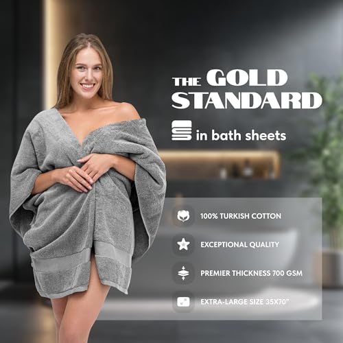 White Classic Luxury Bath Sheet Towels Extra Large | Highly Absorbent Hotel spa Collection Bathroom Towel | 35x70 Inch | 2 Pack (Grey)