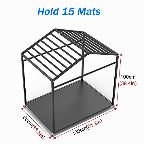 Carrito móvil para almacenar colchonetas de yoga, capacidad para 15 colchonetas, color negro, estructura de acero miniatura 2