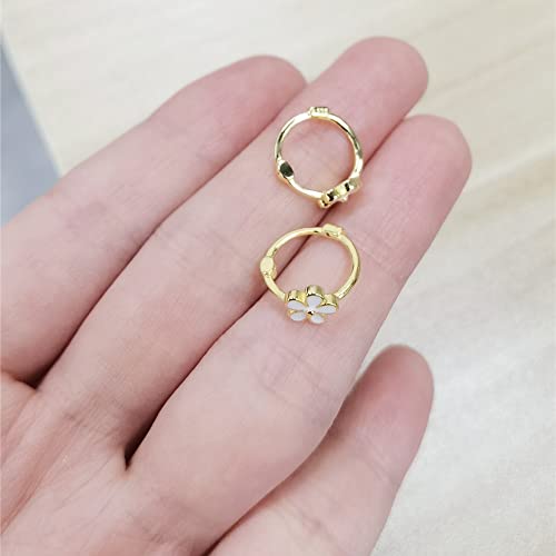 Dtja Dainty Daisy Flower Hoop Earrings Sterling Silver Tiny Small Cartilage Hoops For Women Girls 14K Gold Plated Hypoallergenic Cute White Cherry Blossom 18G Piercing Huggie Jewelry Gifts Inner 9.5Mm  thumb #4