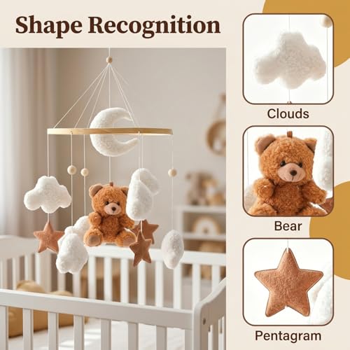 Image of SNOWIE Soft Baby Crib Mobile for Newborn, Teddy Velvet Multicolor Decor