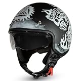 CRUIZER Casco Jet moto Scooter Dinasty visiera sole a scomparsa Nero Opaco (M)