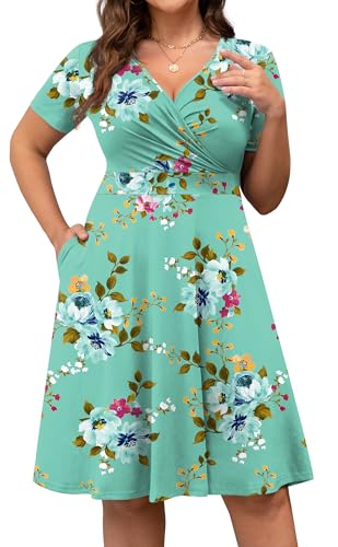 Image of POSESHE Womens Plus Size Dresses Sleeveless Wrap V-Neck Sundress Casual Summer Wedding Guest Cocktail Dress with Pockets