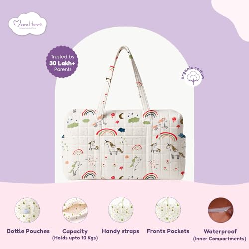 Image of MOM'S HOME New born Baby Organic cotton Travel Bag- Diaper Multipurpose Carry bags for Mothers | Pack -1 |