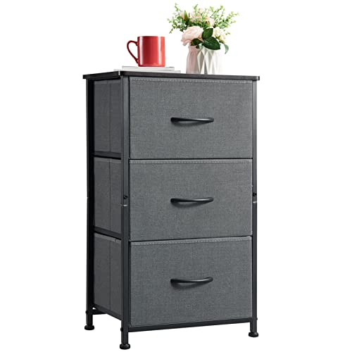Image of Somdot Small Dresser for Bedroom with 3 Drawers, Storage Chest of Drawers with Removable Fabric Bins for Closet Bedside Nursery Laundry Living Room Entryway Hallway, Charcoal Grey/Dark Walnut