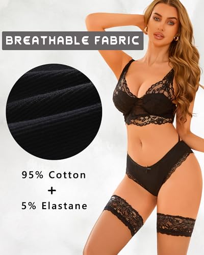 Image of Womens Cotton Underwear Sexy Lace Trim Bikini Ladies Cheeky Panties 6 Pack