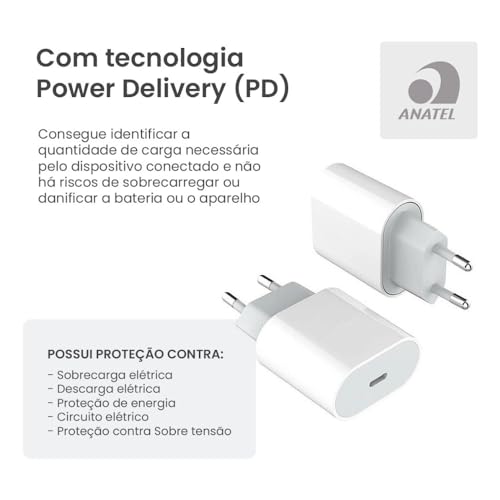 Cabo Tipo C Lightning + Fonte Carregador PD 25W Turbo Compatível C/iPhone X XR 8 Plus 11 12 13 14 Pr